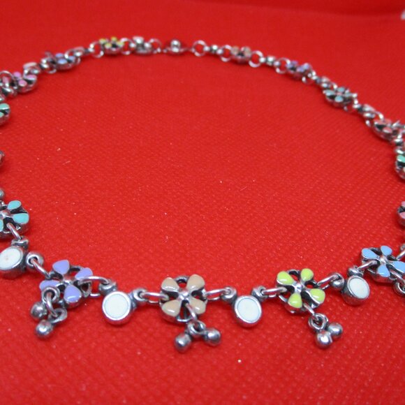 Vintage PHILIPPE AUDIBERT PARIS Enamel Silver Tone Metal Floral Dangle Beaded - Picture 6 of 14